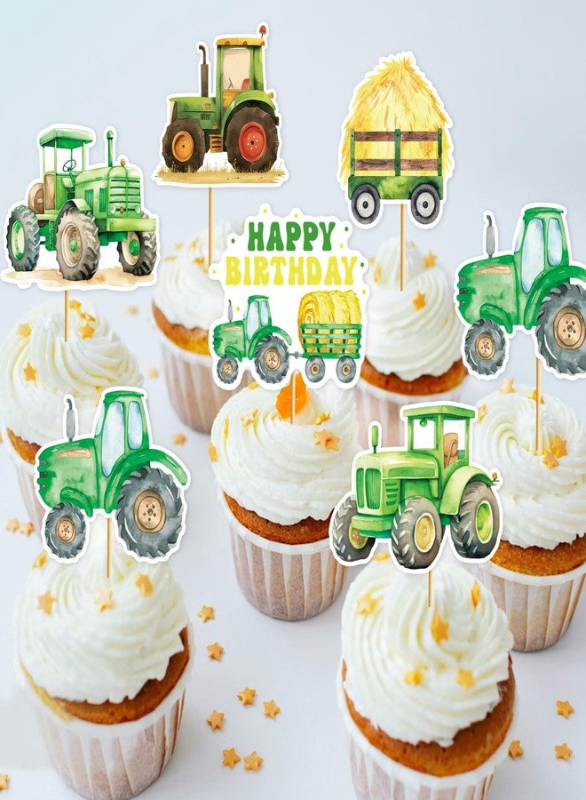MZ.ogm 24 Pcs Farm Tractor Happy Birthday Cupcake Topper Farm Tractor Birthday Cake Decorations Tractor Party Decorations Dessert Cake Toppers for Tractor Birthday Party - Image 4