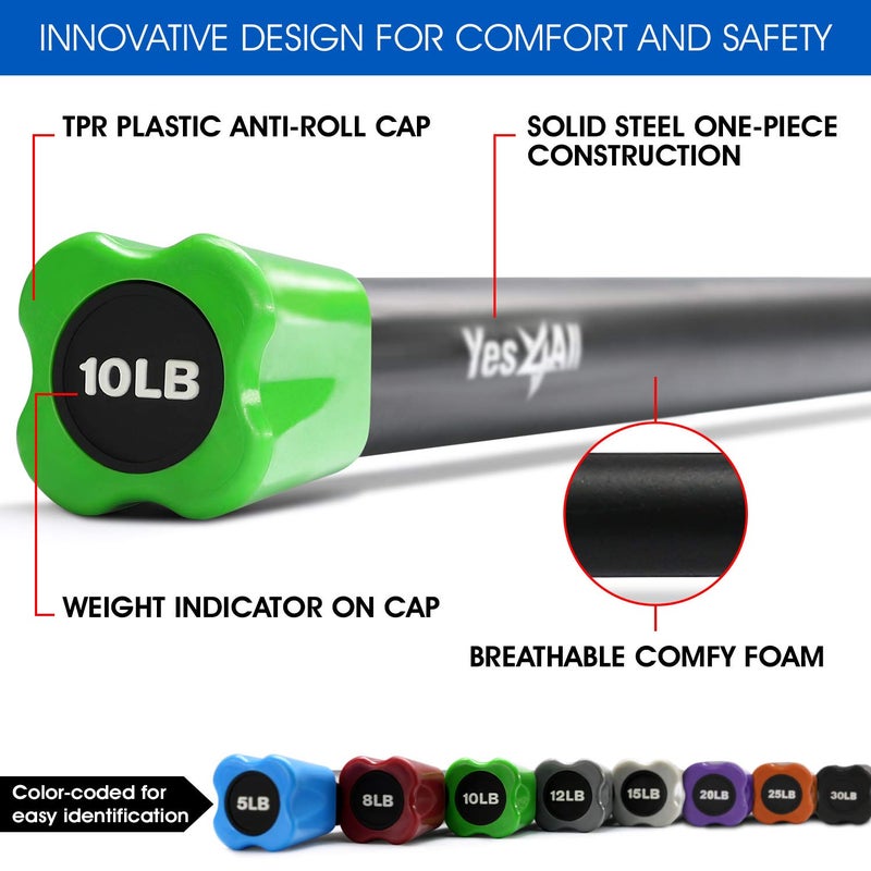 Yes4All Total Body Workout Weighted Pilates Bar, Body Bar For Exercise, Therapy, Aerobics, and Yoga, Strength Training, 10lbs - Image 4