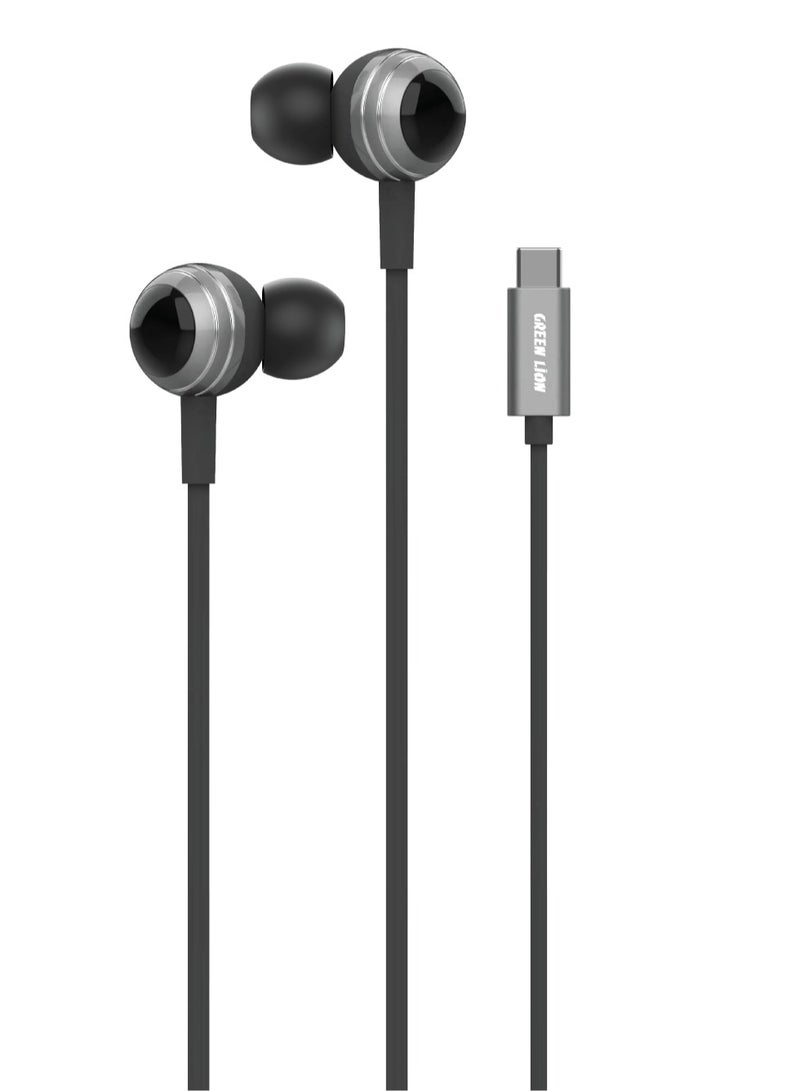 GREEN LION Stereo X70 Wired Earphone 1.2m Type C / Comfortable to Wear / Hands-Free Calls/ Volume Control / Voice Assistant / In-Ear Design / High-Quality Sound / Built-in Microphone /Music/Workout/Calls - Black - Image 1