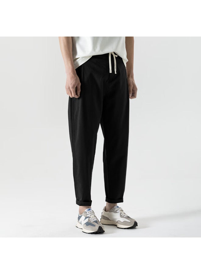 Markless Autumn And Winter Casual Pants For Men, Smooth Lycra, Versatile, Comfortable, Loose Straight-leg Trousers 4812, Black, Size 36 - Image 1