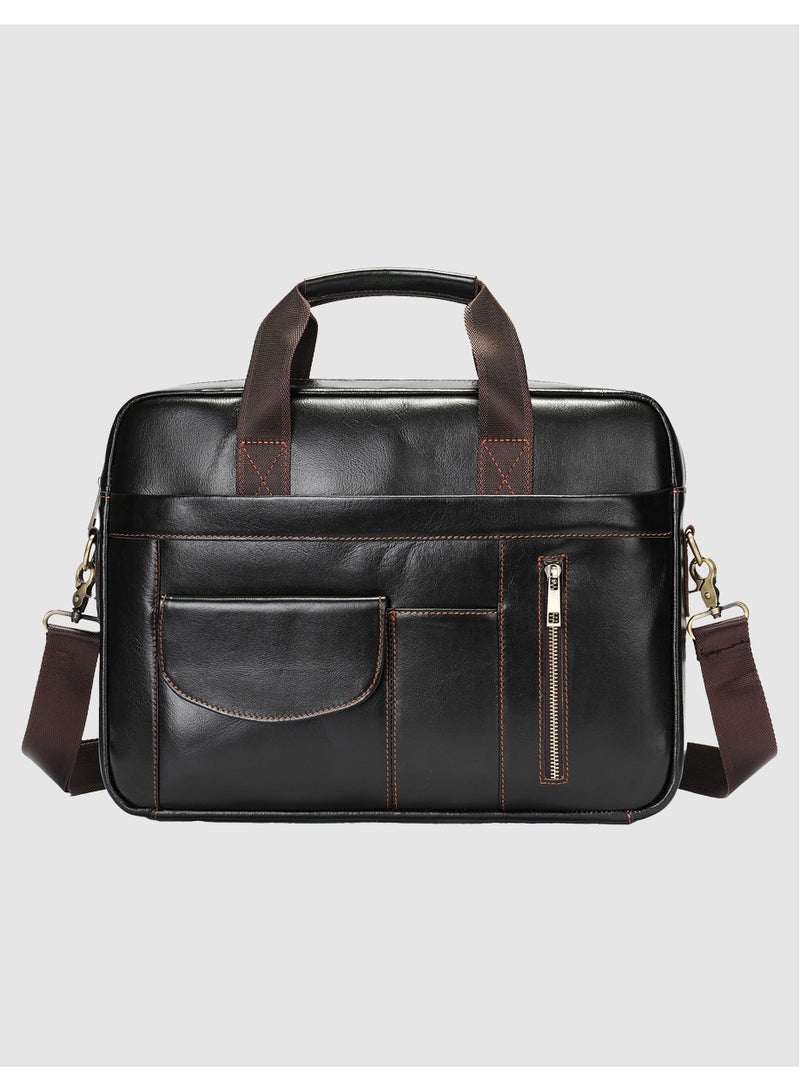 Men's leather briefcase, business shoulder bag, large capacity computer bag 14 inches  - Image 1