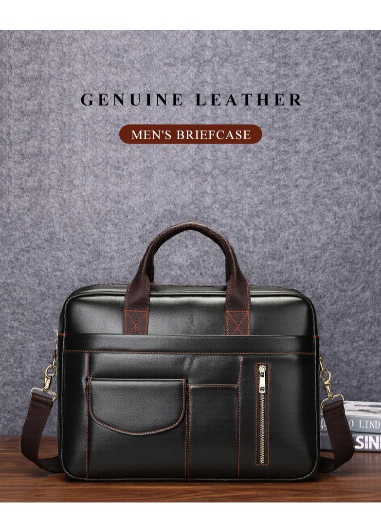 Men's leather briefcase, business shoulder bag, large capacity computer bag 14 inches  - Image 3