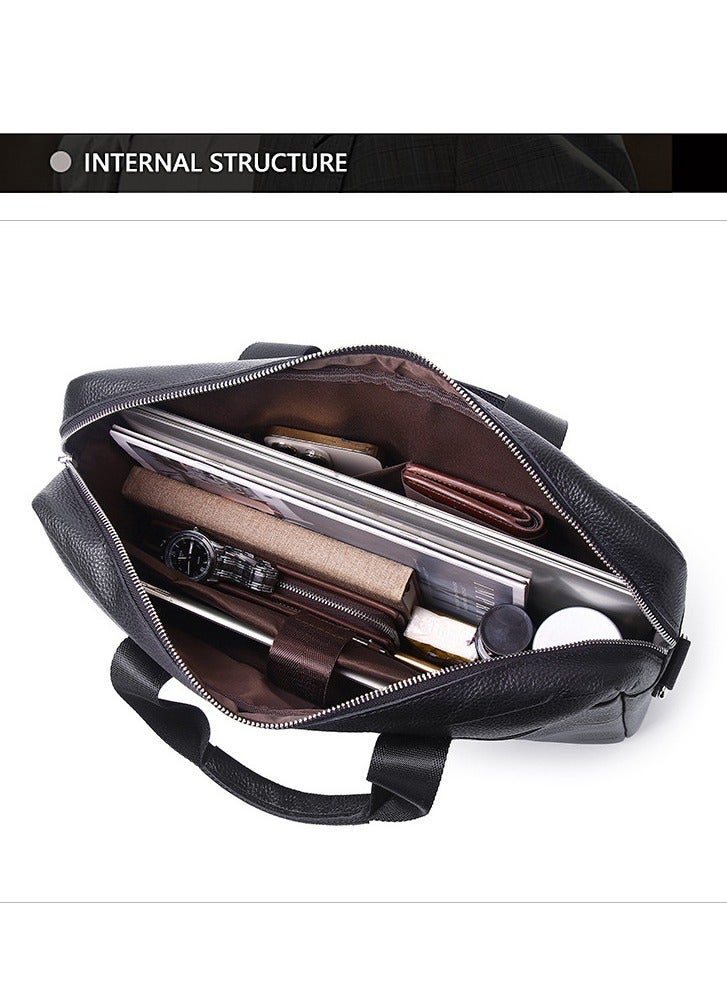 Men's leather briefcase, business shoulder bag, large capacity computer bag 14 inches  - Image 5