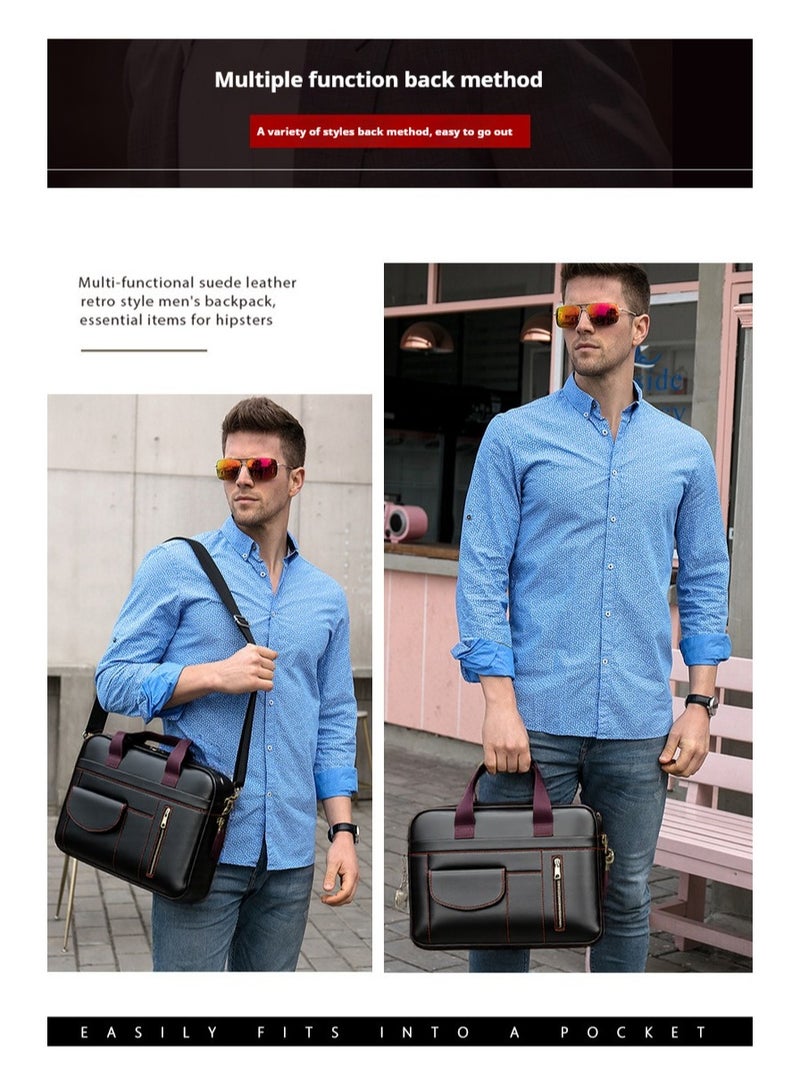 Men's leather briefcase, business shoulder bag, large capacity computer bag 14 inches  - Image 2