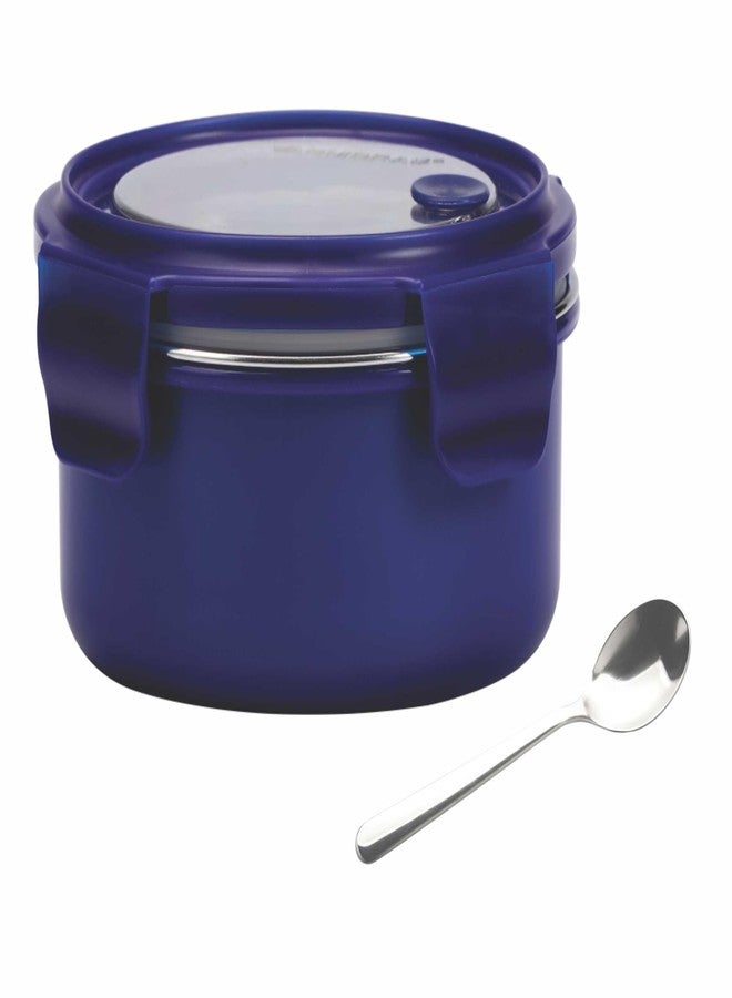 Varmora UniQ Lunch Box with Spoon, Clip N Close Lid, Steel Tiffin Box, 620ml, Blue - Image 1