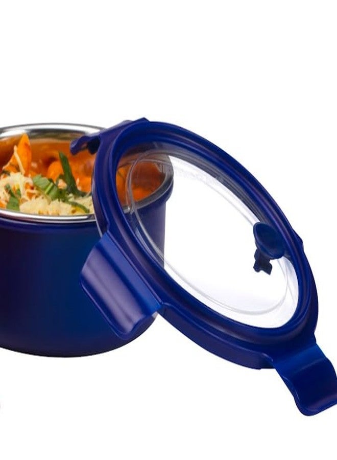 Varmora UniQ Lunch Box with Spoon, Clip N Close Lid, Steel Tiffin Box, 620ml, Blue - Image 4