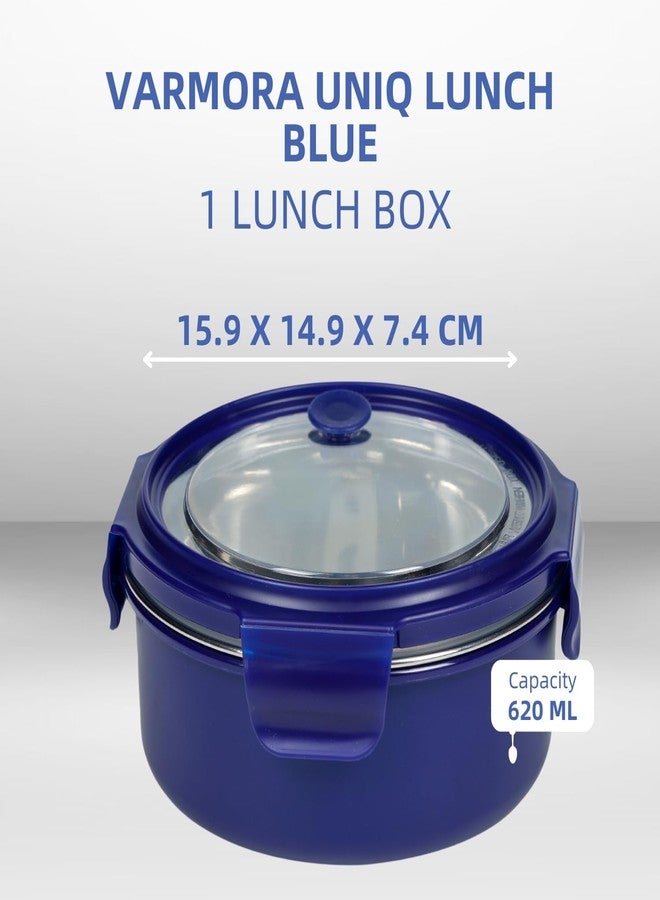Varmora UniQ Lunch Box with Spoon, Clip N Close Lid, Steel Tiffin Box, 620ml, Blue - Image 5