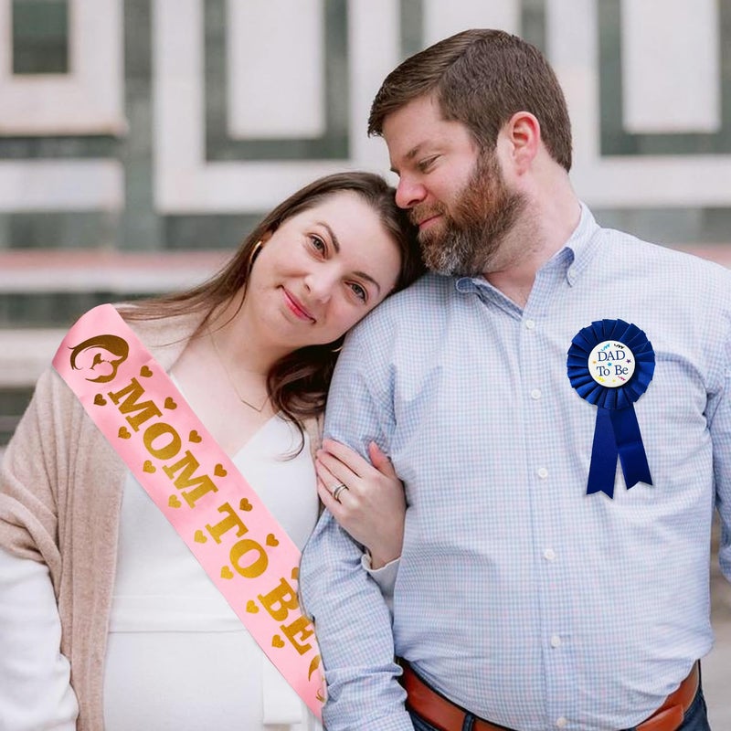 Zyozique ® Baby Shower Combo | Dad To Be Badge & Mom To Be Sash For Mom To be Gifts | Mom To Be Sash Set - Baby Shower Gifts (Pack Of 2) - Image 4