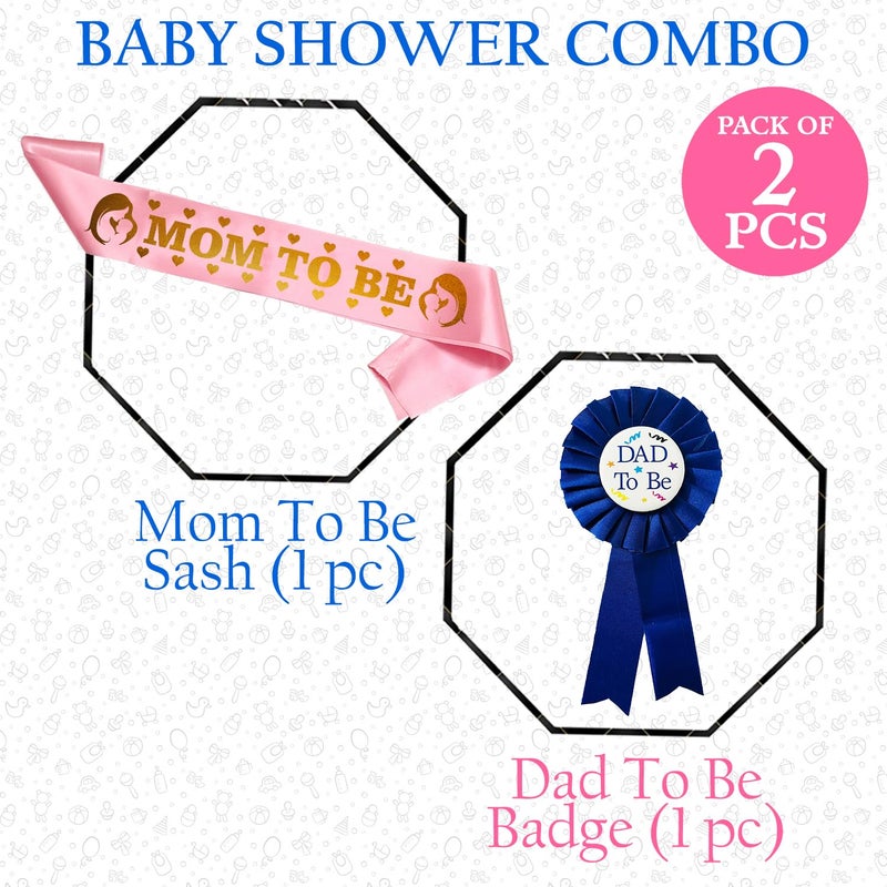 Zyozique ® Baby Shower Combo | Dad To Be Badge & Mom To Be Sash For Mom To be Gifts | Mom To Be Sash Set - Baby Shower Gifts (Pack Of 2) - Image 2