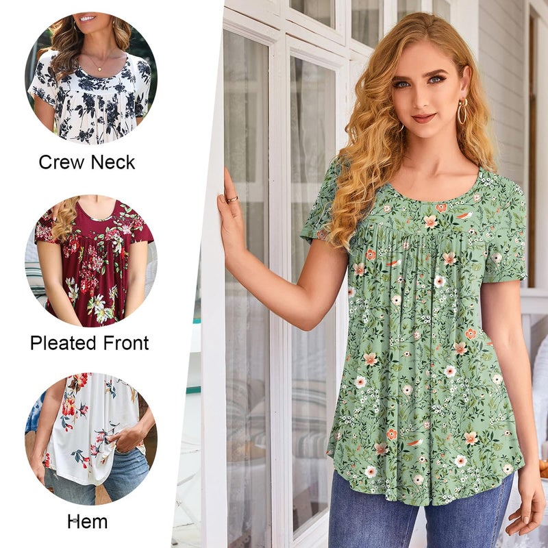 LONGYUAN Women's Tunic Tops 2026 Summer Short Sleeve Shirts with Leggings Flowy Blouse Fl Large - Image 4