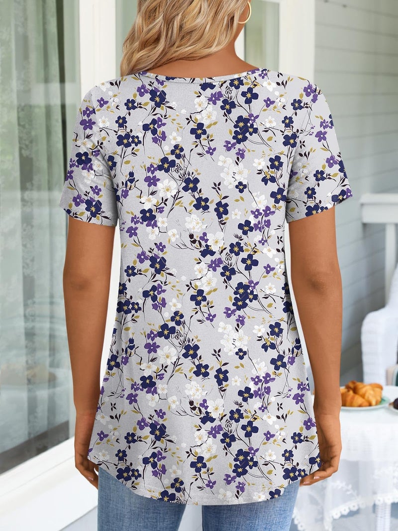 LONGYUAN Women's Tunic Tops 2026 Summer Short Sleeve Shirts with Leggings Flowy Blouse Fl Large - Image 3