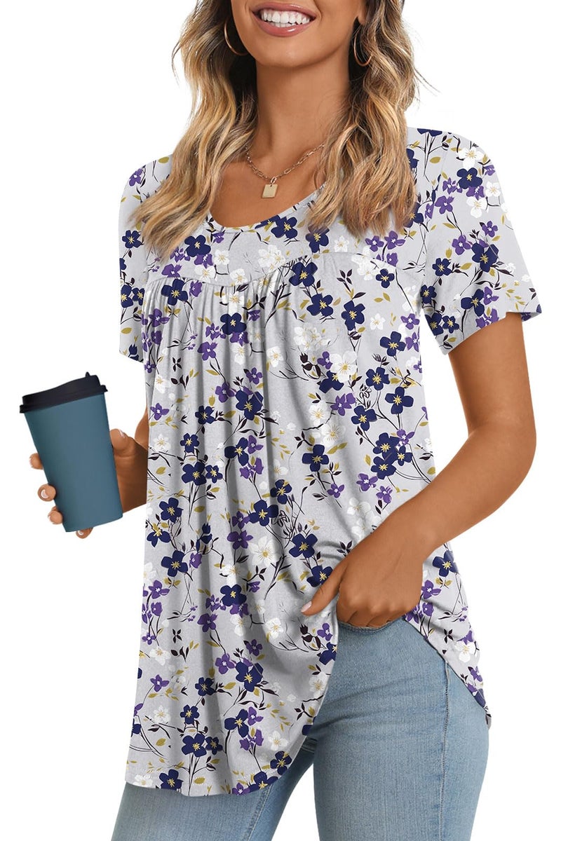 LONGYUAN Women's Tunic Tops 2026 Summer Short Sleeve Shirts with Leggings Flowy Blouse Fl Large - Image 1