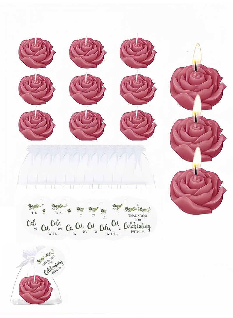 9Pcs Red Rose Scented Candle Gift Set with Organza Bags & Cards, Smokeless Aromatherapy Candles, Wedding Table Party Favors - Image 1