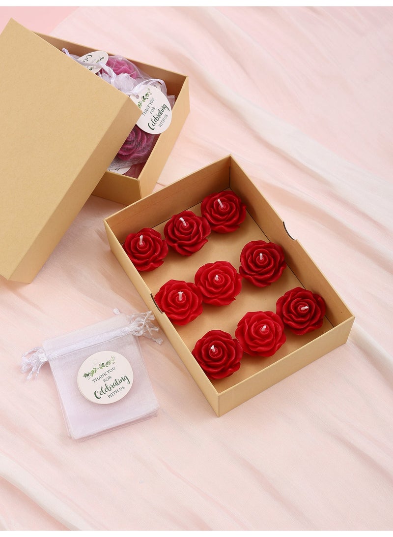 9Pcs Red Rose Scented Candle Gift Set with Organza Bags & Cards, Smokeless Aromatherapy Candles, Wedding Table Party Favors - Image 2