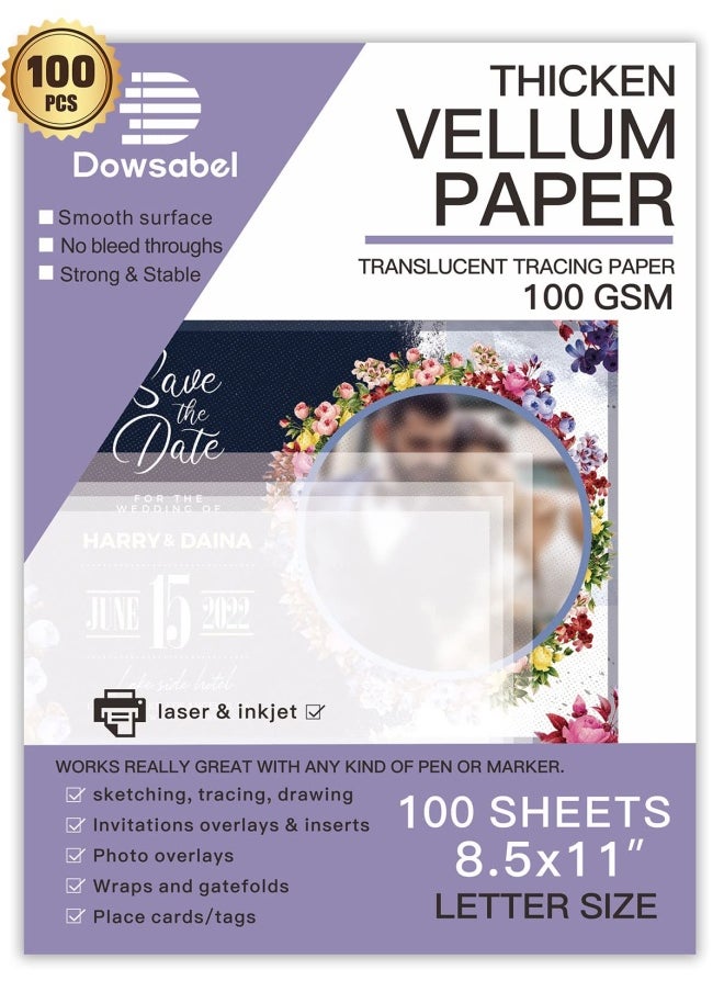 Generic - Dowsabel Translucent Vellum Paper   68LBS 8.5 x 11 inches Printable Vellums for Card Overlays Invitations Belly Bands Envelope Lantern 50 Sheets - Image 1