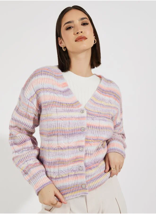 Styli Regular Fit Ombre Knit Button Down Cardigan