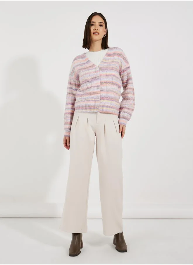 Styli Regular Fit Ombre Knit Button Down Cardigan