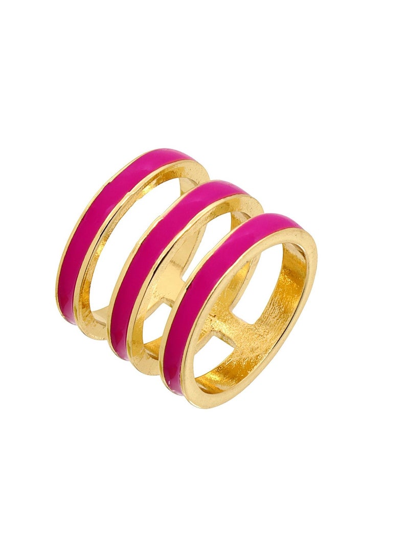 Fashionbox Tribal Enamel Triple Ring Shocking Pink