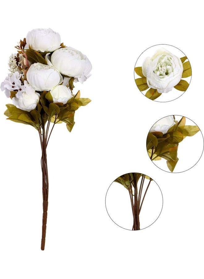 NIBEMINENT Pack Of 2 Artificial Peony Flower Bouquet White/Brown  - Image 1