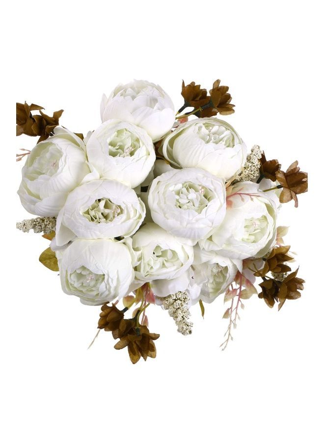 NIBEMINENT Pack Of 2 Artificial Peony Flower Bouquet White/Brown  - Image 3
