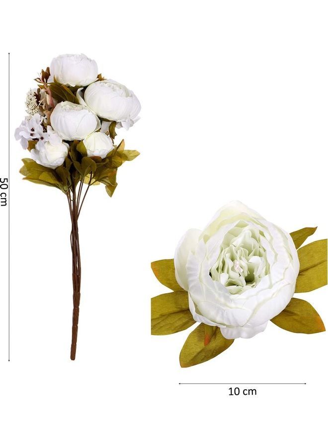 NIBEMINENT Pack Of 2 Artificial Peony Flower Bouquet White/Brown  - Image 2