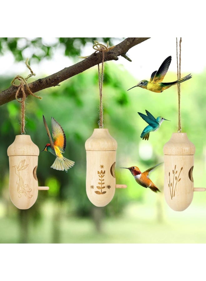 CMGTYYD Hummingbird House for Outside Hanging, Wooden Hummingbird Gifts Nest 3 Pack with Hemp Ropes, Gardening Gifts Humming Bird Houses Home Decoration - Image 1