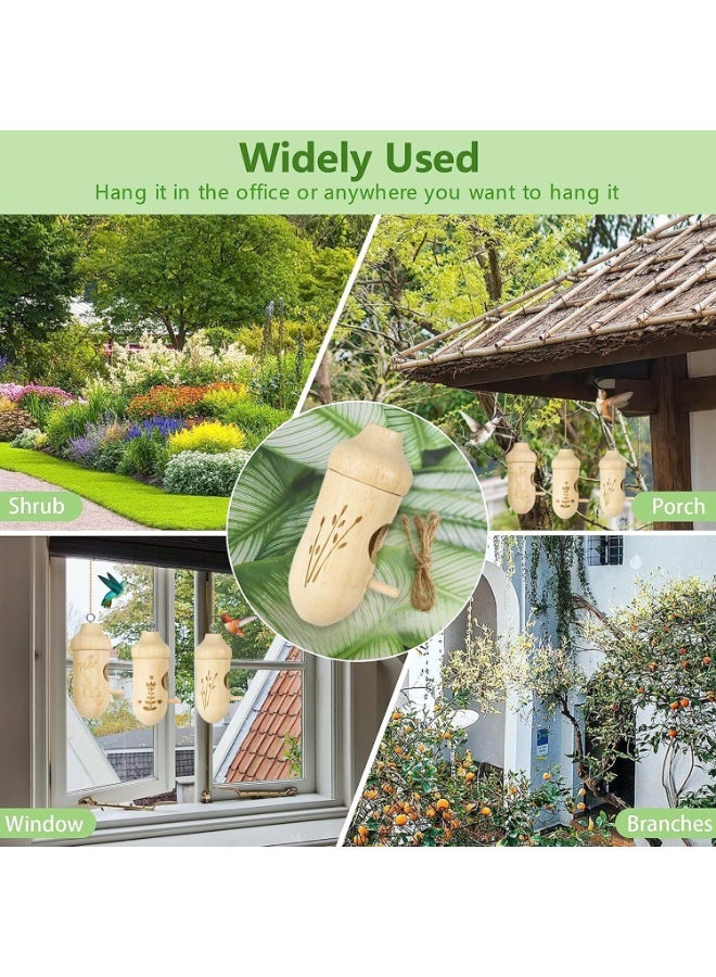 CMGTYYD Hummingbird House for Outside Hanging, Wooden Hummingbird Gifts Nest 3 Pack with Hemp Ropes, Gardening Gifts Humming Bird Houses Home Decoration - Image 3