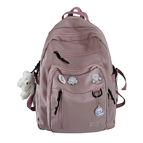 GAXOS Cute Aesthetic Backpack for School Middle Student Travel Pink Backpack Teens Girls Bear Pin Book Bags - Image 1