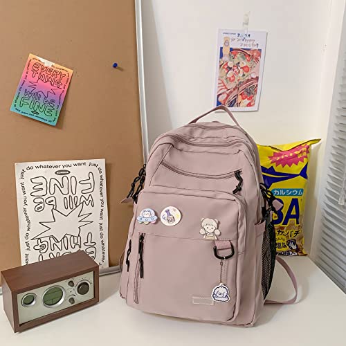 GAXOS Cute Aesthetic Backpack for School Middle Student Travel Pink Backpack Teens Girls Bear Pin Book Bags - Image 3