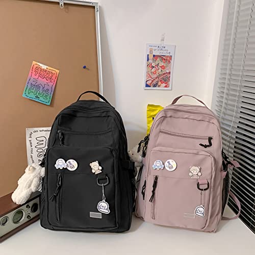 GAXOS Cute Aesthetic Backpack for School Middle Student Travel Pink Backpack Teens Girls Bear Pin Book Bags - Image 4
