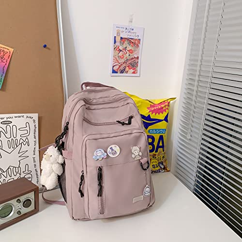 GAXOS Cute Aesthetic Backpack for School Middle Student Travel Pink Backpack Teens Girls Bear Pin Book Bags - Image 2