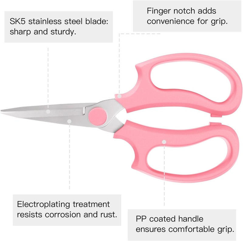 Housolution Flower Scissors, 3 Pack, Strong Floral Shears, Premium Steel Pointed Garden Pruning Shears Floral Fruits Leaf Scissors Hand Pruner Snip Trimming Tool for Gardening Flower Arrangement, Pink - Image 5