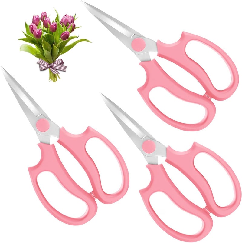 Housolution Flower Scissors, 3 Pack, Strong Floral Shears, Premium Steel Pointed Garden Pruning Shears Floral Fruits Leaf Scissors Hand Pruner Snip Trimming Tool for Gardening Flower Arrangement, Pink - Image 1