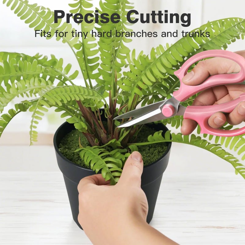Housolution Flower Scissors, 3 Pack, Strong Floral Shears, Premium Steel Pointed Garden Pruning Shears Floral Fruits Leaf Scissors Hand Pruner Snip Trimming Tool for Gardening Flower Arrangement, Pink - Image 2