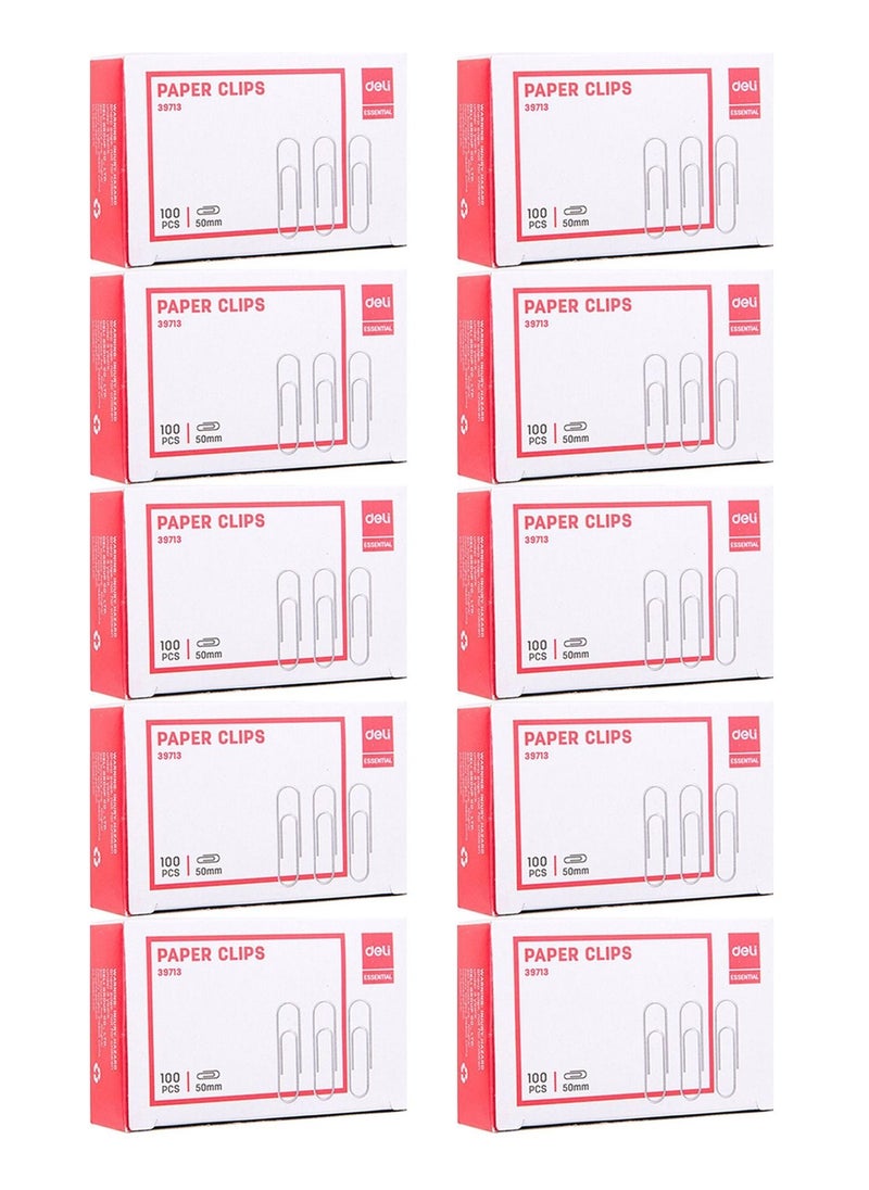Deli 10-Pack Paper Clip Set Silver 50mm Size  - Image 1