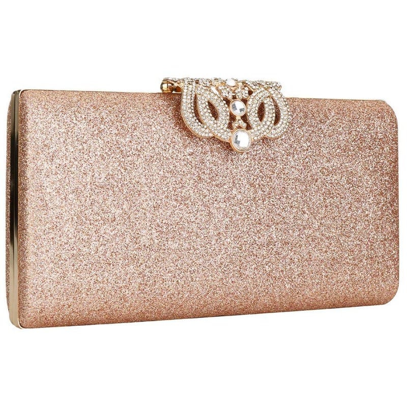 EROUGE Leather Sparkling Evening Clutch Purse Women Designer Handbag for Wedding Party (Rose gold color) - Image 2