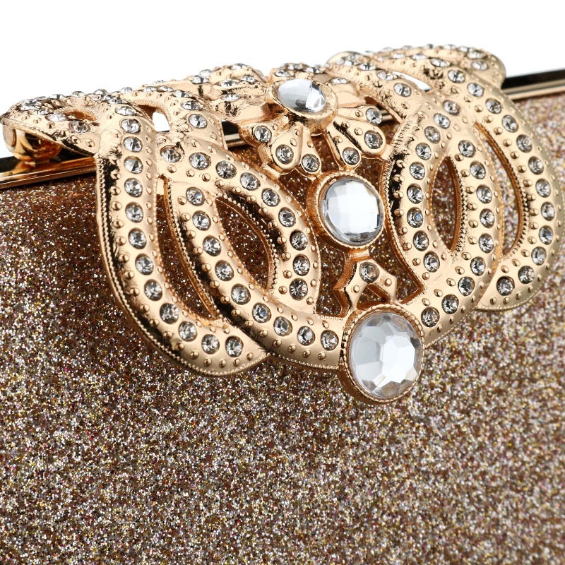 EROUGE Leather Sparkling Evening Clutch Purse Women Designer Handbag for Wedding Party (Rose gold color) - Image 3