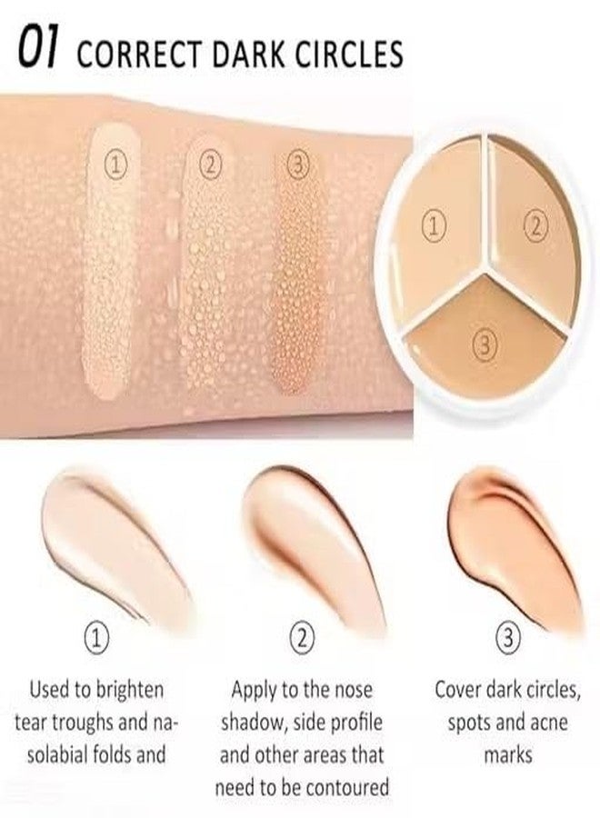 3-in-1 Concealer Palette, Waterproof Cream Formula, Full Coverage, Contour and Highlight, Round Pan - Image 3
