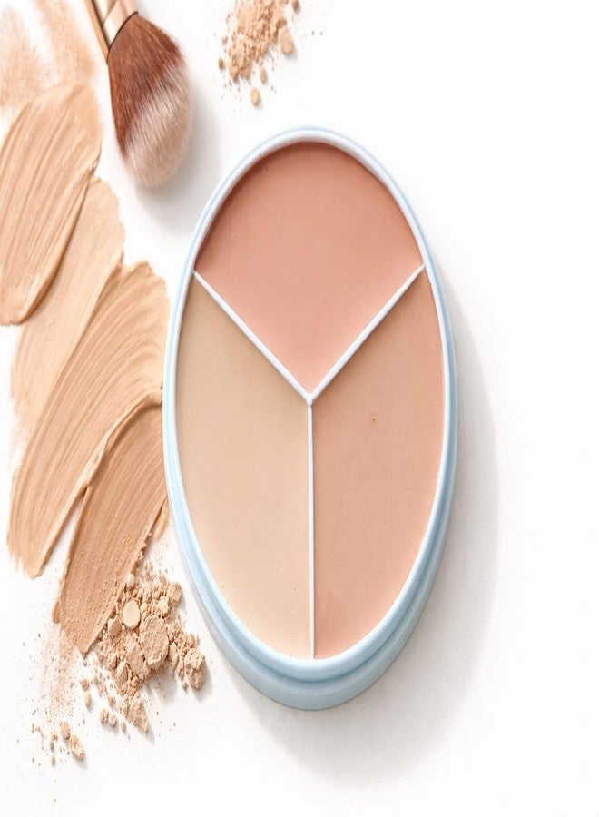 3-in-1 Concealer Palette, Waterproof Cream Formula, Full Coverage, Contour and Highlight, Round Pan - Image 1