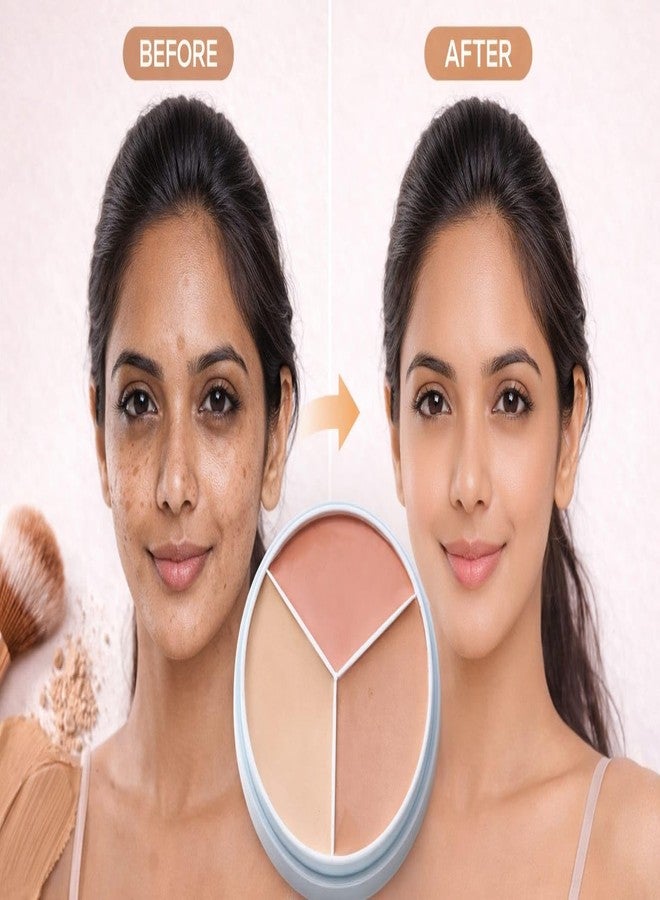 3-in-1 Concealer Palette, Waterproof Cream Formula, Full Coverage, Contour and Highlight, Round Pan - Image 2