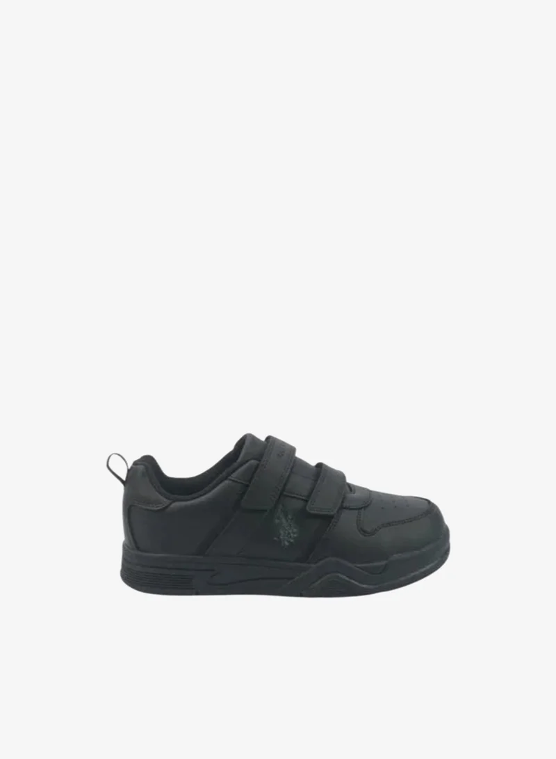 U.S. Polo Assn. Kids School Sneakers | Black Hook & Loop Strap Shoes | Lightweight Non-Slip Casual Walking Shoes for Boys & Girls | Comfortable Everyday School Footwear