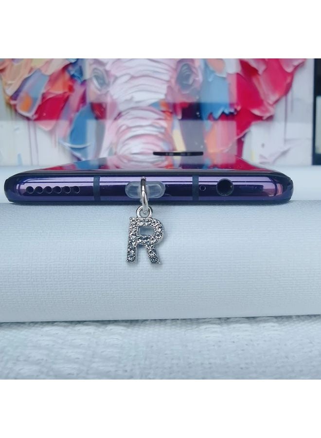 Diamond Letter R Phone Dust Plug For IPhone 5 To 14 Interface Ideal Gift - Image 1