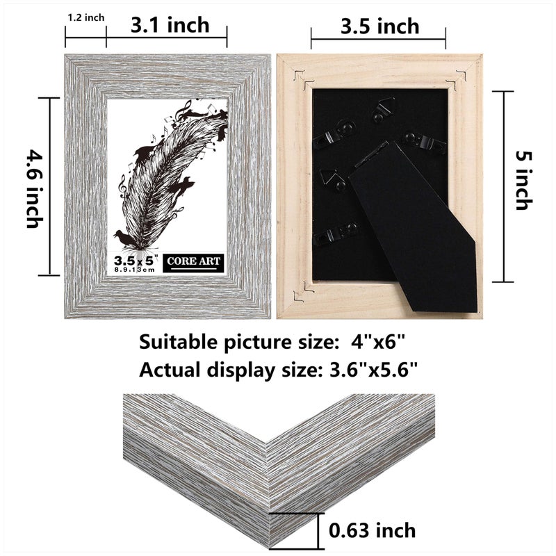 CORE ART 3.5x5 Picture Frame  Handmade Wood Rustic Gray (Grey) Photo Frame Set of 2  High Definition Semi-tempered Glass Wall or Tabletop Display - Image 2