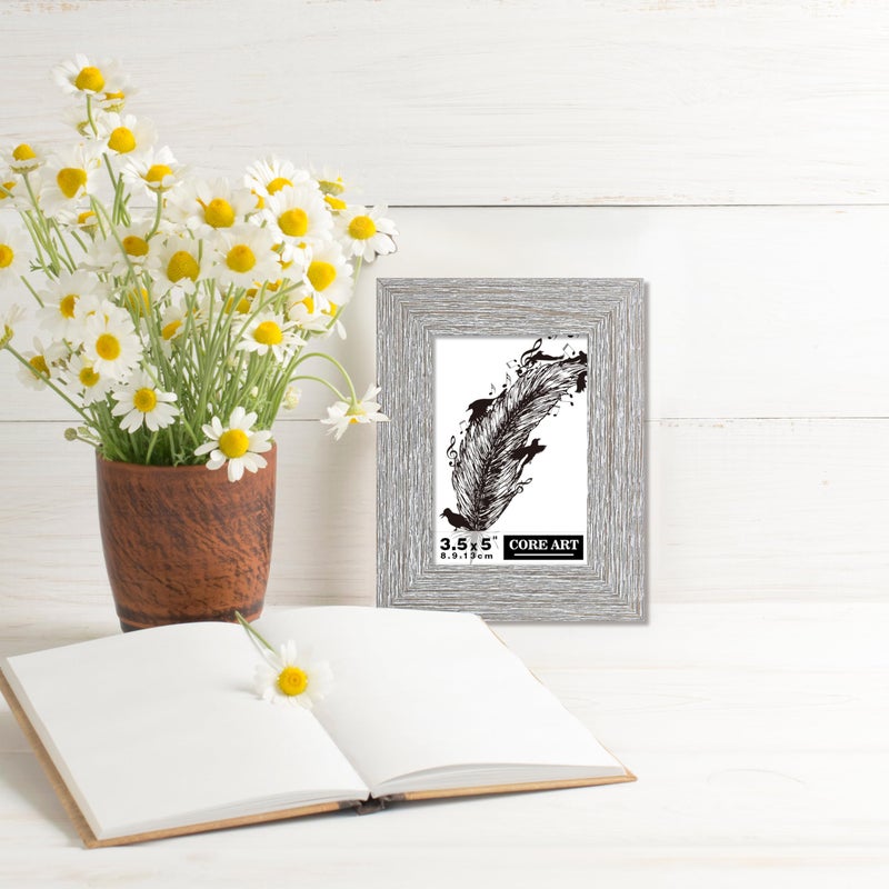 CORE ART 3.5x5 Picture Frame  Handmade Wood Rustic Gray (Grey) Photo Frame Set of 2  High Definition Semi-tempered Glass Wall or Tabletop Display - Image 4