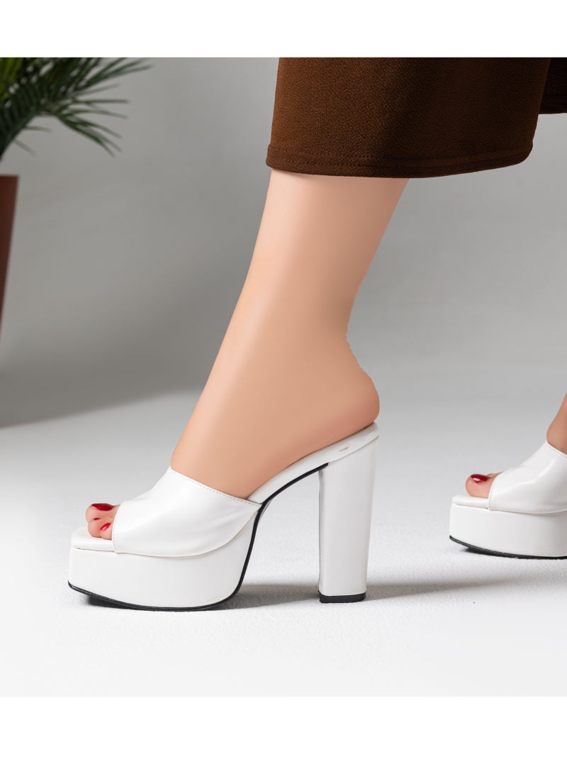 لايف ستيلاش  شبشب كعب جلد انيق X-10 - ابيض