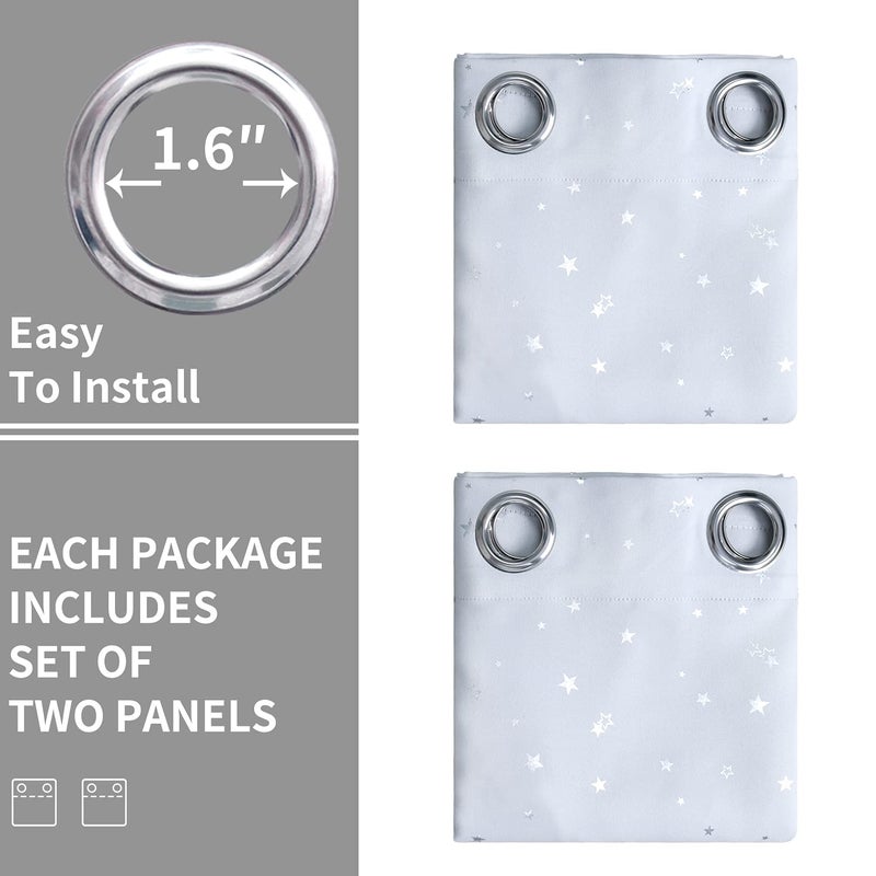 BGment الستائر غرفة الأطفال في غرفة نوم - Grommet حراري معزول الفضة النجمة طباعة غرفة الستائر غامق لغرفة المعيشة مجموعة من 2 لوحات 42 × 54 بوصة رمادية بيضاء - Image 5