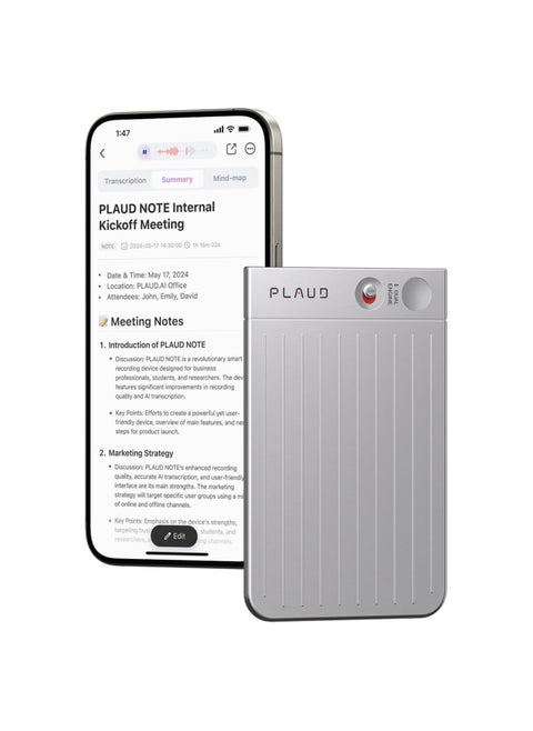 PLAUD NOTE AI Voice Recorder with Magnetic Case ( Silver )– 64GB Smart Digital Recorder with AI Transcription, Dual-Mode Recording, Cloud Storage & 30-Hour Battery Life