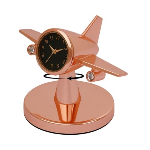 Giftana Aeroplane Rotating Table Clock for Students, Airplane Miniature Desk Clock Paper Weight for Doctors Table Vintage Decor for Home Office New Year Corporate Gift for Employees,Client (Rose Gold) - Image 1