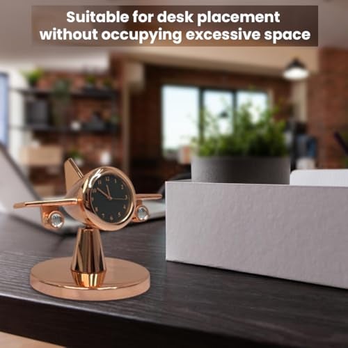 Giftana Aeroplane Rotating Table Clock for Students, Airplane Miniature Desk Clock Paper Weight for Doctors Table Vintage Decor for Home Office New Year Corporate Gift for Employees,Client (Rose Gold) - Image 2