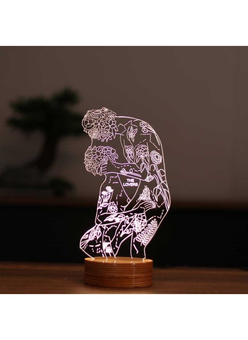 By-Lamp The Lovers Figured Decorative Gift Led Table Lamp | 7 Light Colors | Wooden Base  - Image 1